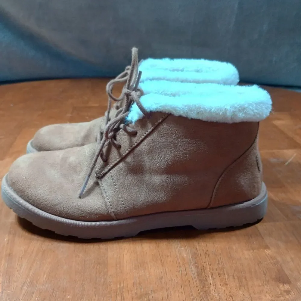 Makalu Kora Shearling Ankle Boots Women's‎ 8 Brown Faux Suede Winter